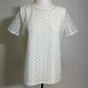 NWT Anne Klein White Gold Textured Knit Blouse Womens Size Petite Medium PM NEW